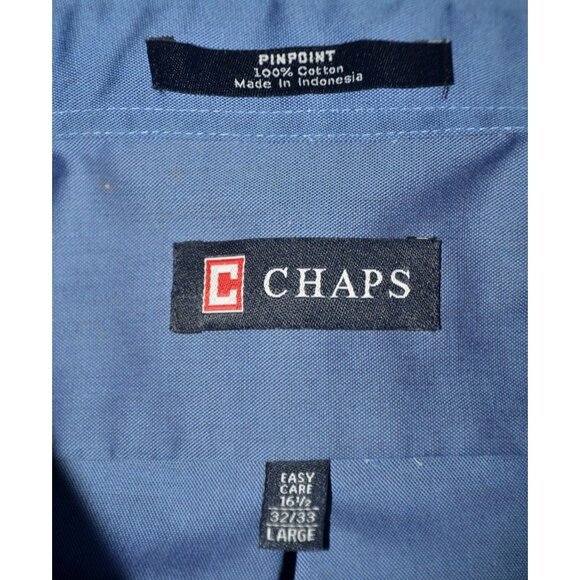 Chaps Pinpoint Mens Blue Button Down Dress Shirt Size L 16.5 32/33 Pocket Cotton - Picture 6 of 7